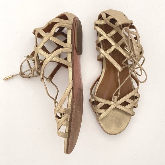 Aquazzura Gold Metallic Leather Lace Up Lattice Gladiator Flat Sandal 5.5 - Picture 7 of 7